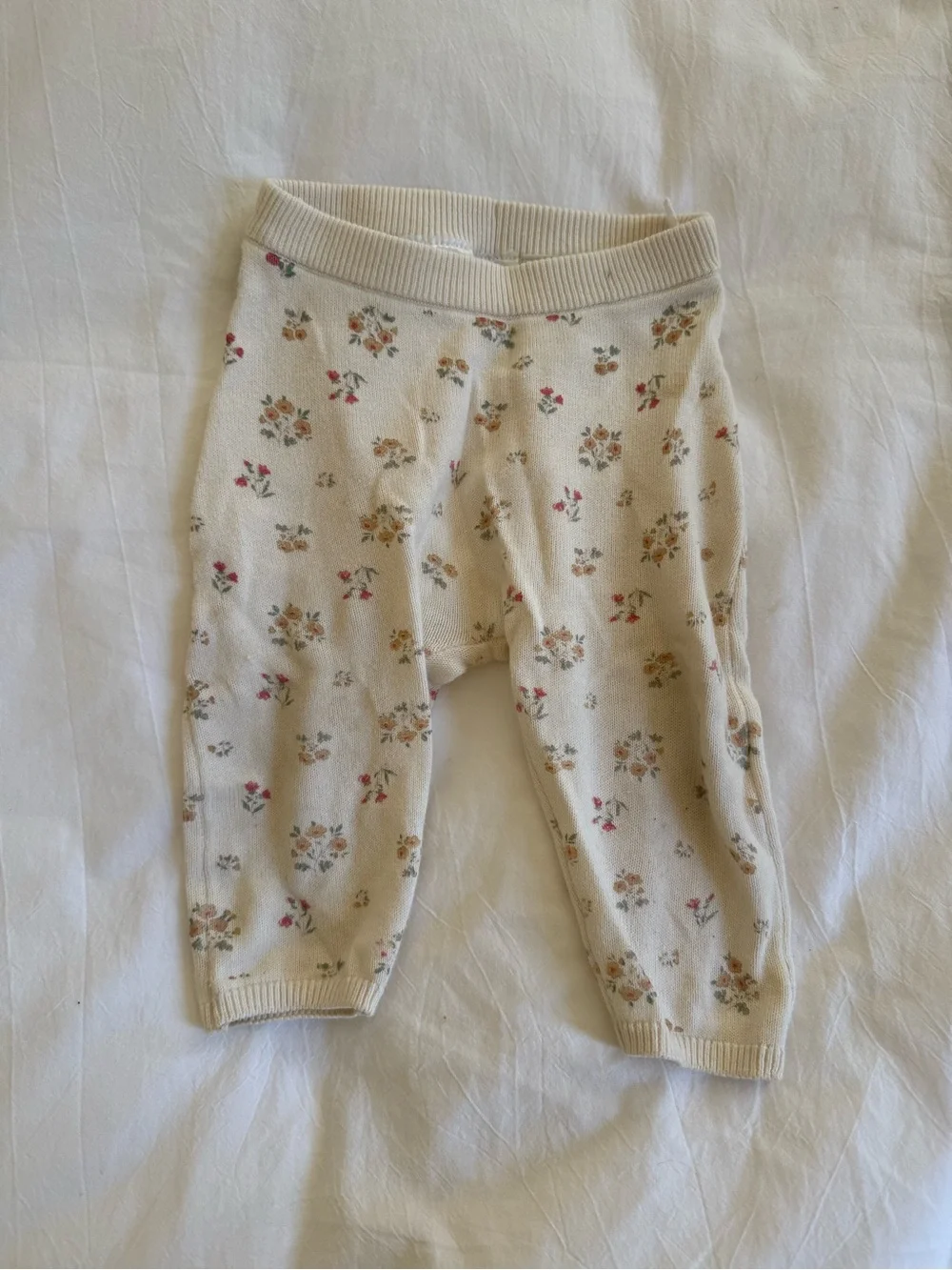 Cream Floral Baby Knit Pants